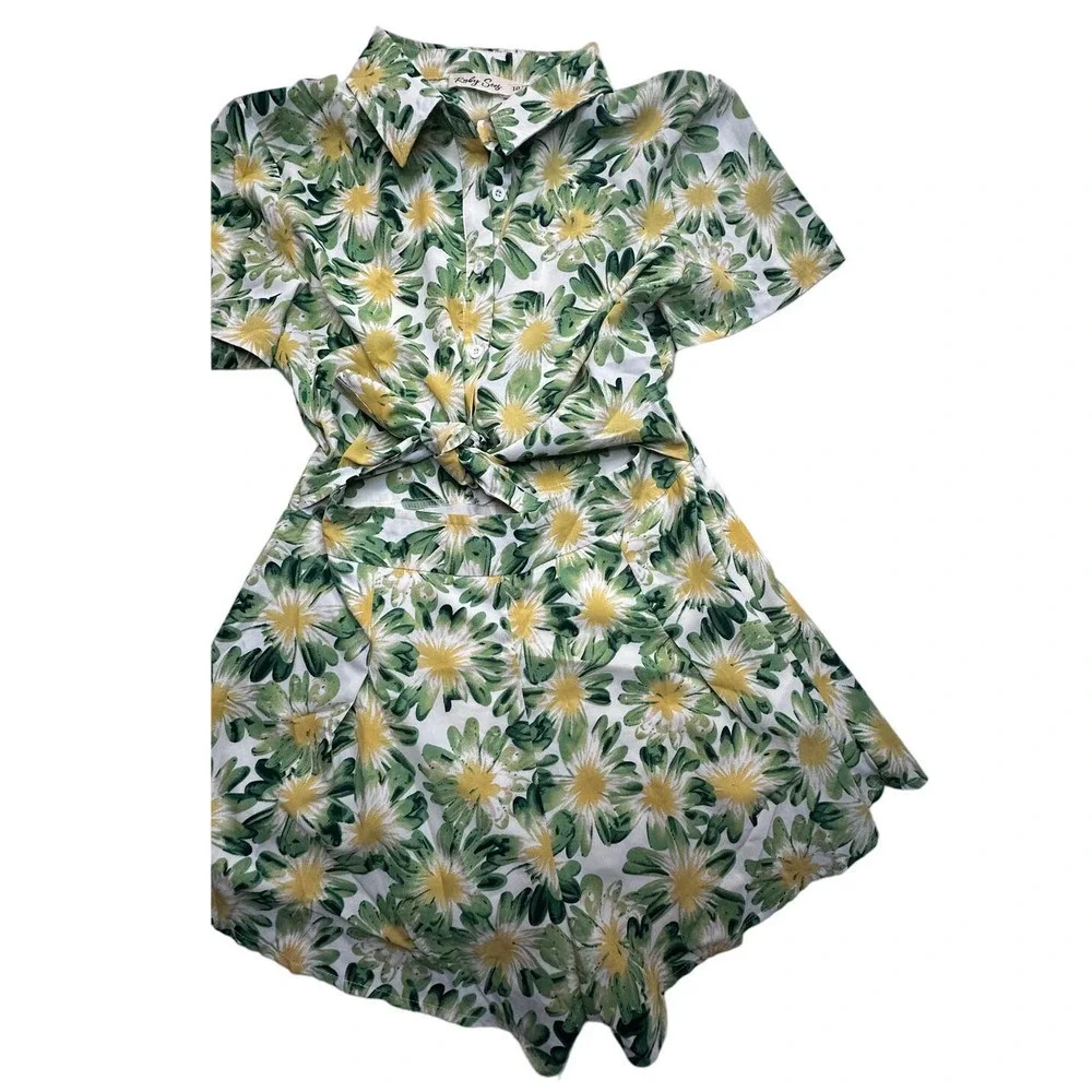 Hello Molly Ruby Seas Green/White/Yellow Floral Midriff Cut Out Romper- US6 - Picture 3 of 12